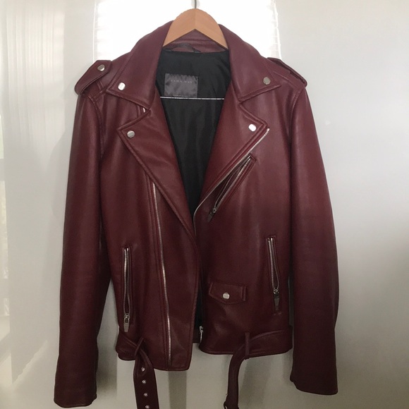 zara red leather jacket mens